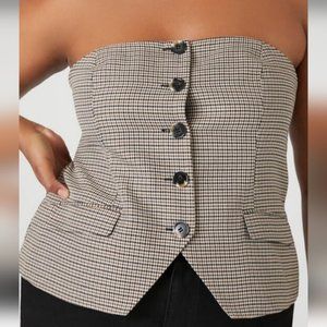 PLUS SIZE HOUNDSTOOTH WOVEN TUBE  TOP SIZE 1XL